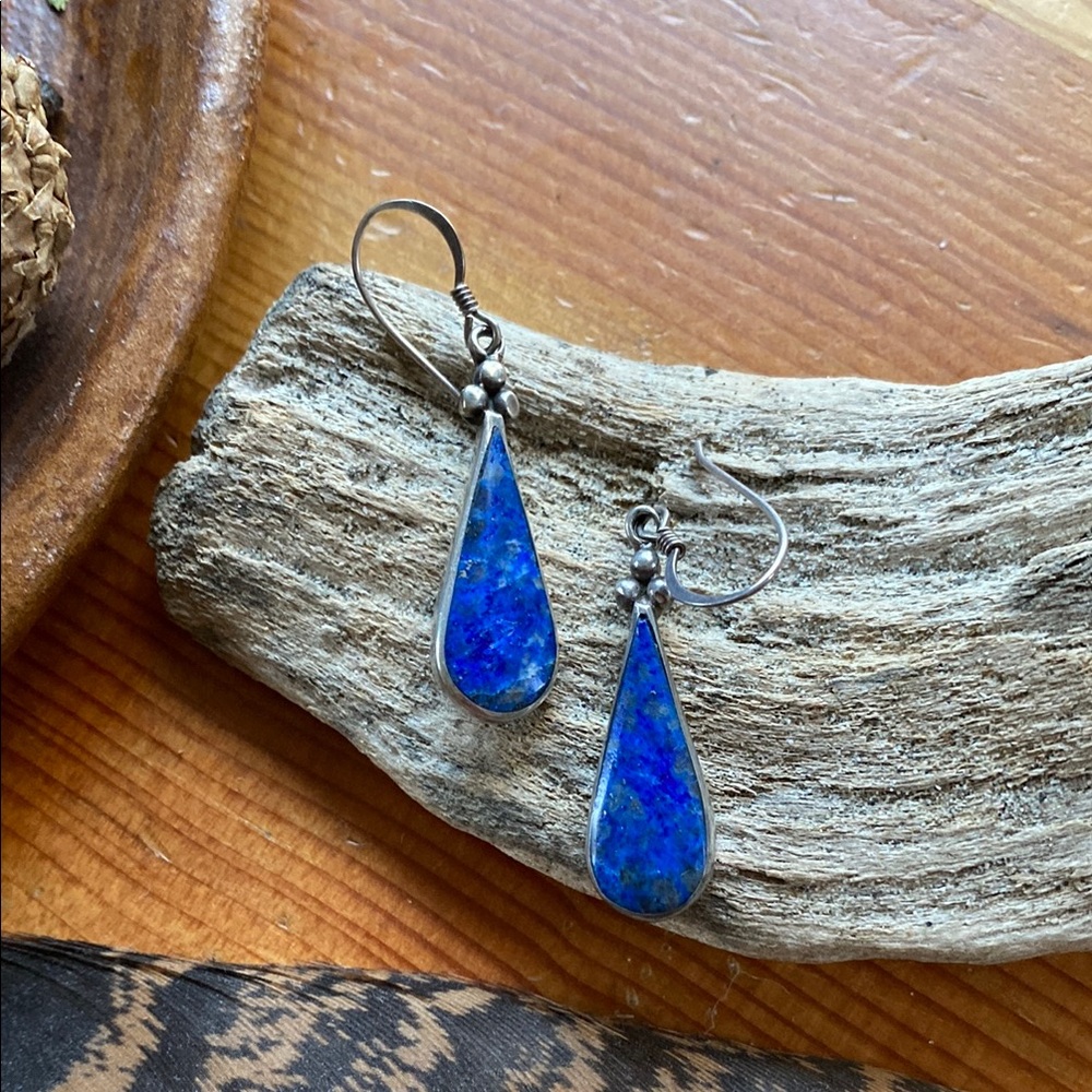 Vintage Lapis Lazuli Teardrop Earrings